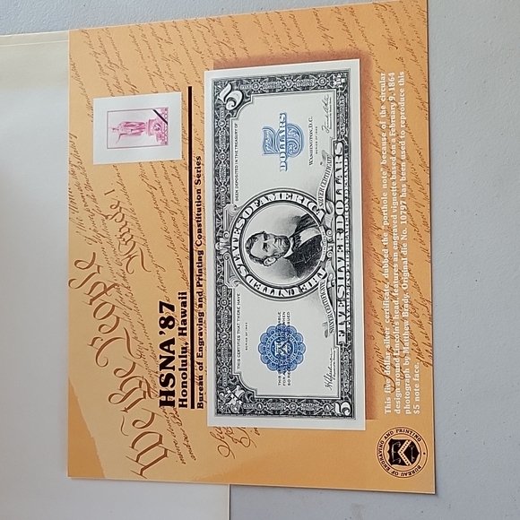 BEP Souvenir Card HSNA HONOLULU, Hawaii $5 Silver Certificate "Porthole Note" - Picture 1 of 2